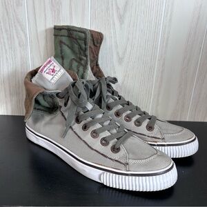 True Religion Men's High-Top Green and Brown Accents Canvas Sneakers, 13